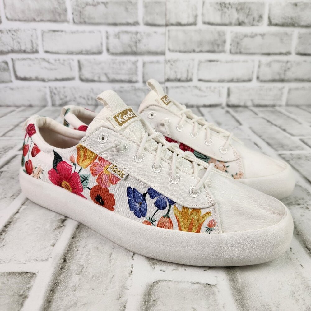 Keds x Rifle Paper Co Kickback Blossom Women's Sz 8 White Canvas Floral Sneakers